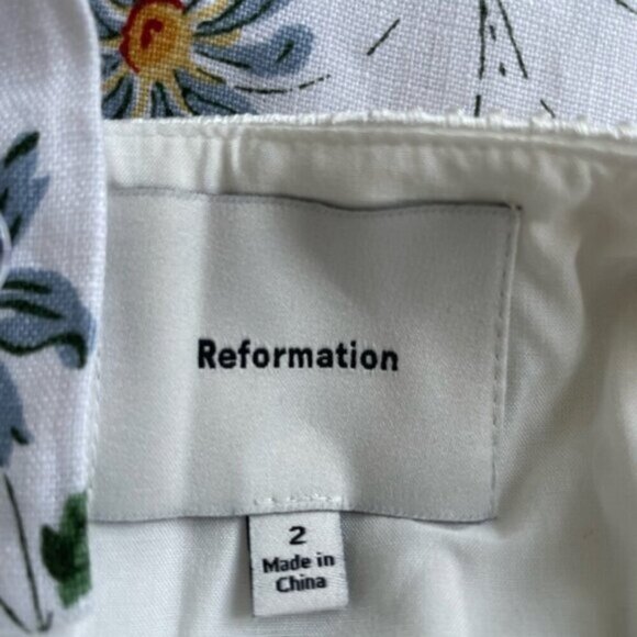 NEW Reformation Everett Linen Midi Dress Corsini White Multi Floral | US 2 UK 6 - Picture 9 of 16